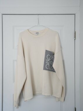 Loewe Cream Crewneck Sweater with Gray Logo Patch